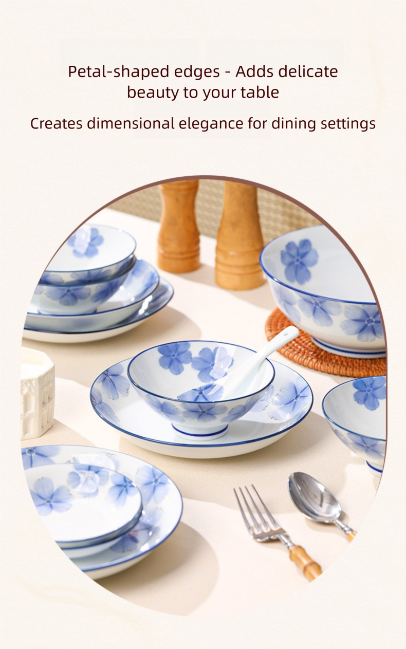 Jingdezhen Underglaze Ceramic Bowl and Plate Set 2025 New Household Tableware Bowl Dish Rice Bowl Vegetable Plate Soup Bowl