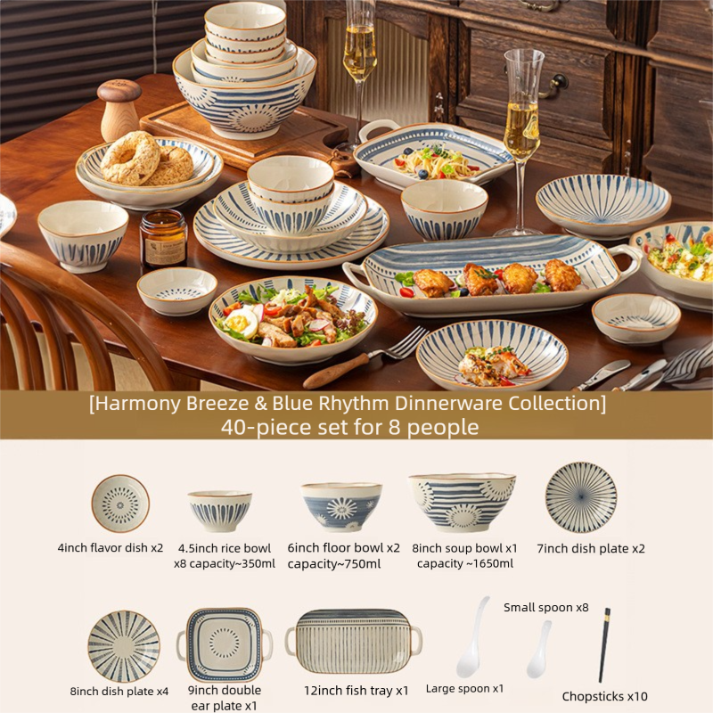 Minimalist Underglaze Ceramic Tableware Bowl and Plate Set Household Especially Beautiful Rice Bowl Deep Soup Plate Wholesale