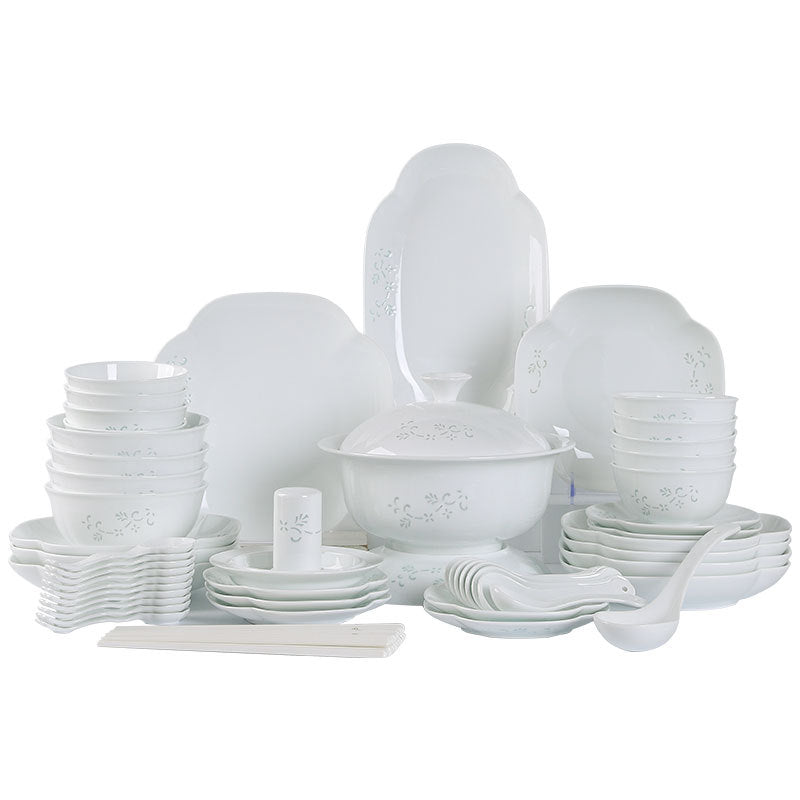 Jingdezhen Linglong Porcelain Tableware Gift Custom New Housewarming Gift Bowl and Plate Set Household Soup Bowl Noodle Bowl