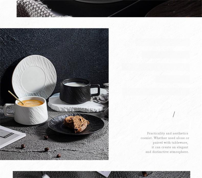 Nordic Black and White Ceramic Cup with Saucer Afternoon Tea Coffee Cup Latte Frosted Retro Stone Pattern Ceramic Cup Simple Tea Cup