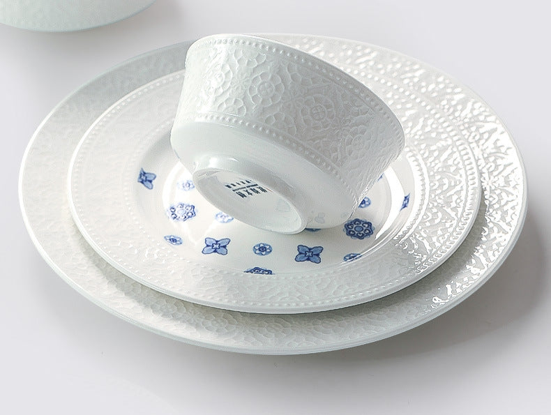 Dunhuang Cultural and Creative Tableware Set Custom Dinner Plate Pure White Relief Bowl Plate Chopsticks High-Value Ceramic Tableware Gift Set