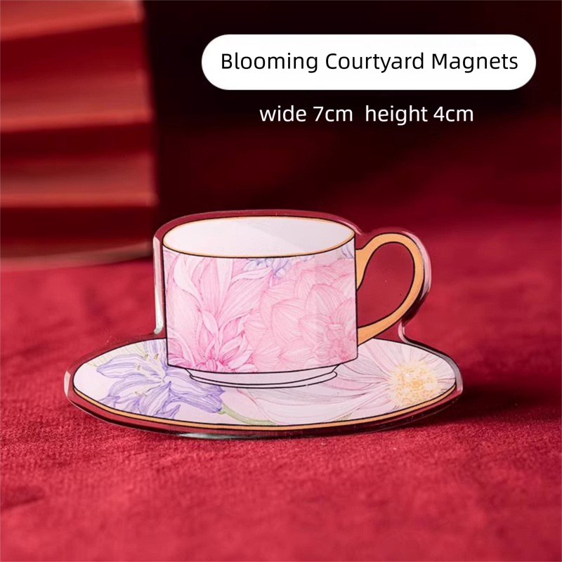 In Stock Jingdezhen Coffee Cup Saucer Refrigerator Magnet National Trend Cultural Creative Refrigerator Magnet Company Daily Gift New Wedding Souvenir