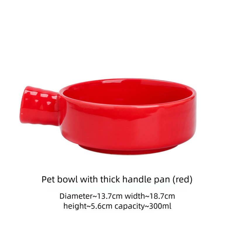 Jingdezhen Ceramic Flat Bottom Bowl Cat Bowl Ceramic Slow Feeder Bowl Single Handle Drinking Bowl Anti-Black Chin Can Food Bowl Pet Bowl