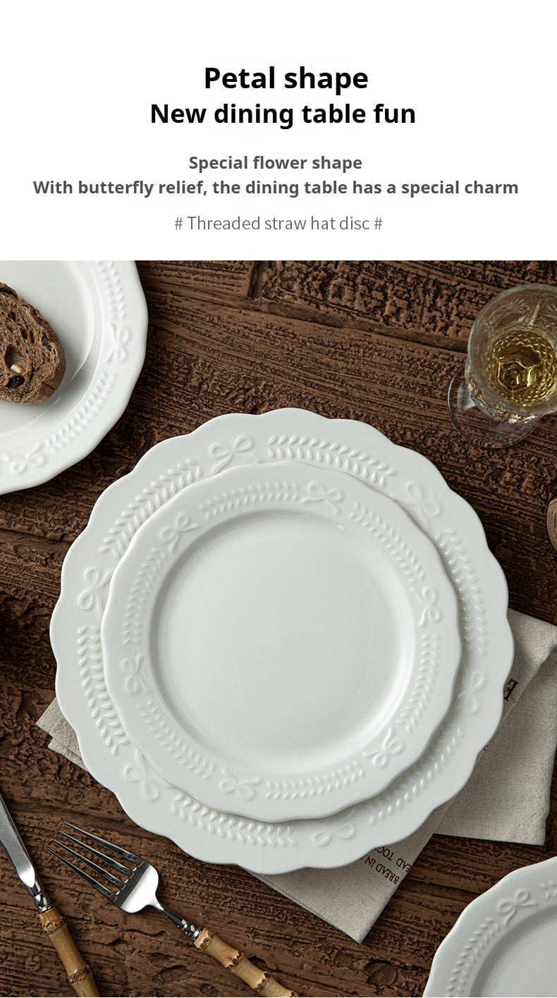 Embossed French Style Dinner Plate High-end Plate Household Dish Plate 2025 New Western Plate Ceramic Tableware Breakfast Plate