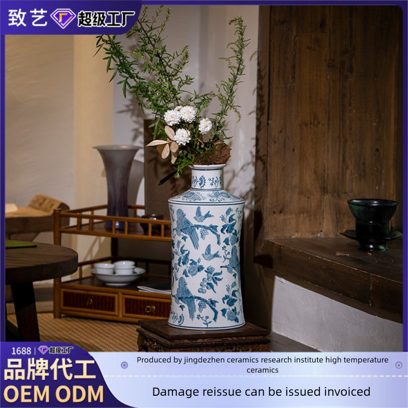 Large Ceramic Vase Manufacturer Light Luxury Blue and White Pastel Craft Porcelain Vase Customization Jingdezhen Decorative Ornament