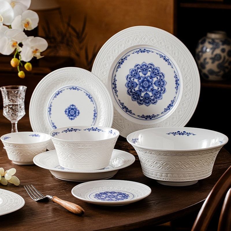 Dunhuang Cultural and Creative Jingdezhen Bone China Tableware Gift Set Custom Underglaze Color Bowl and Plate Set for Home Housewarming Gift