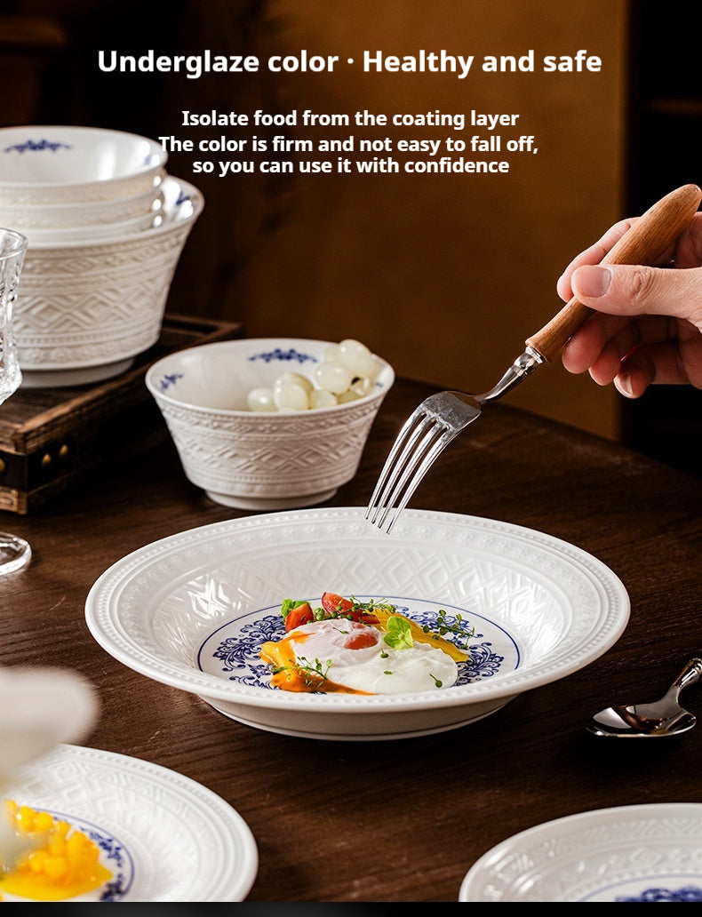 Dunhuang Cultural and Creative Jingdezhen Bone China Tableware Gift Set Custom Underglaze Color Bowl and Plate Set for Home Housewarming Gift