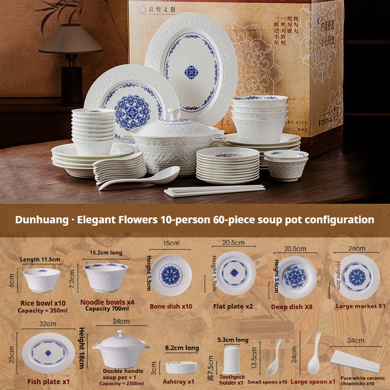 Dunhuang Cultural and Creative Jingdezhen Bone China Tableware Gift Set Custom Underglaze Color Bowl and Plate Set for Home Housewarming Gift