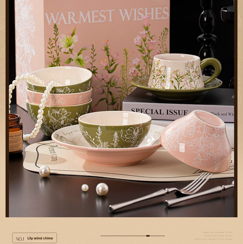 French Ceramic Tableware Set High-Value Bowl Plate Dish Single Person Dining Set Housewarming Gift Wedding Gift Souvenir