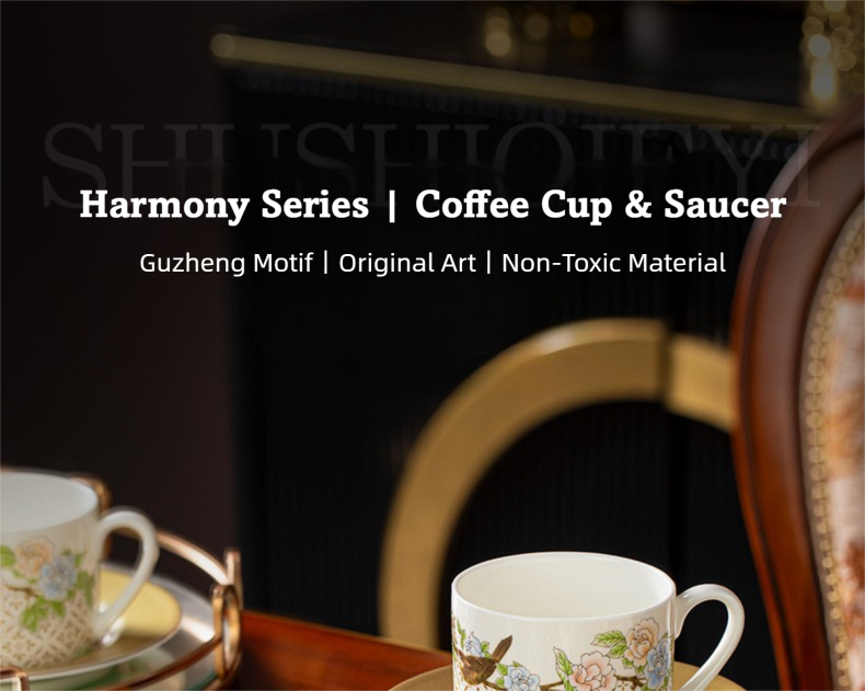 Qinsehe Ming Bone China Light Luxury Ceramic High-end Afternoon Tea Coffee Cup Set with Cup Saucer Wholesale Gift