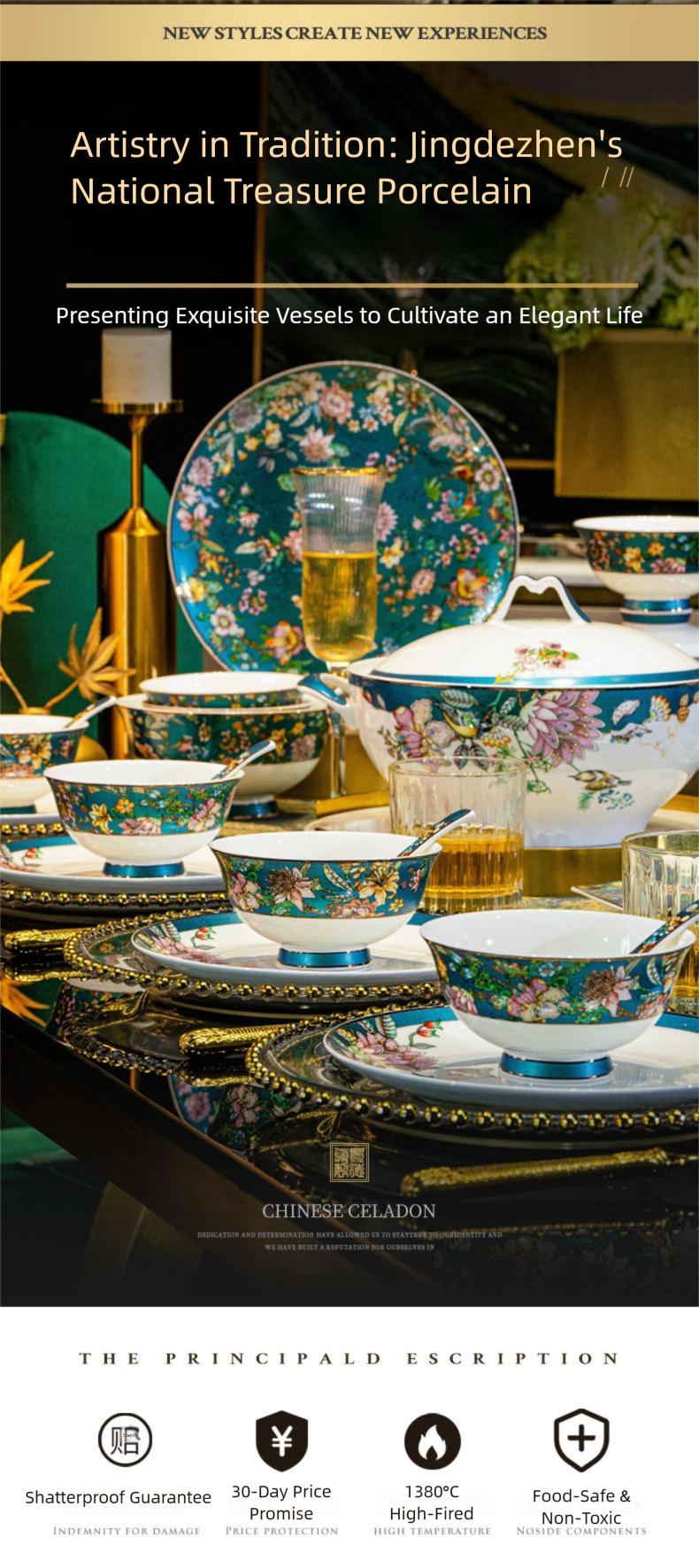 Jingdezhen Bone China Tableware Set Custom Chinese Style Flower and Bird Bowl and Plate Set High Aesthetic Housewarming Gift Set