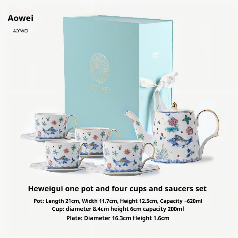 Jingdezhen Ceramic Custom Cup Saucer Teapot Teacup Afternoon Tea Set Housewarming Gift Coffee Cup Set Gift Box