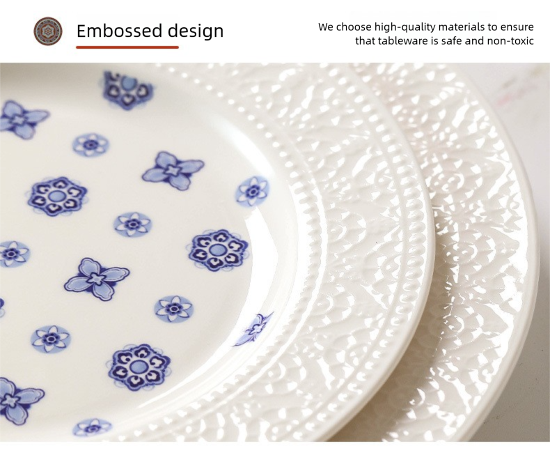 Dunhuang Cultural and Creative Tableware Set Custom Dinner Plate Pure White Relief Bowl Plate Chopsticks High-Value Ceramic Tableware Gift Set