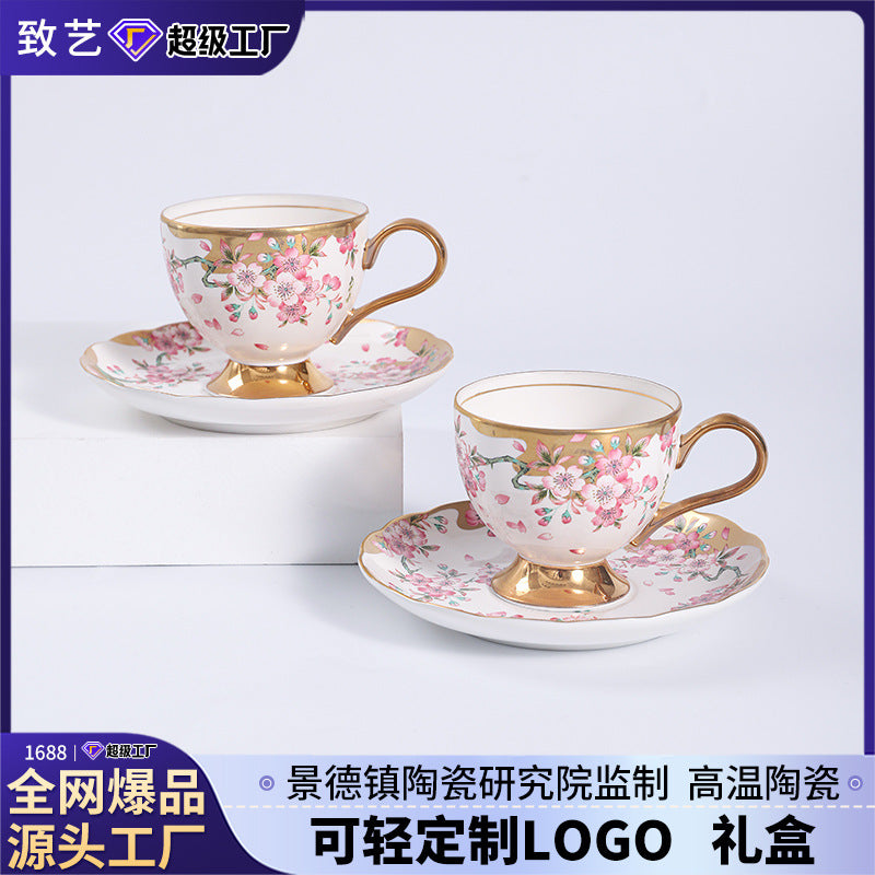 Jingdezhen Ceramic Coffee Cup Custom High-Value Retro Floral Cup and Saucer Set Housewarming Gift Birthday Present