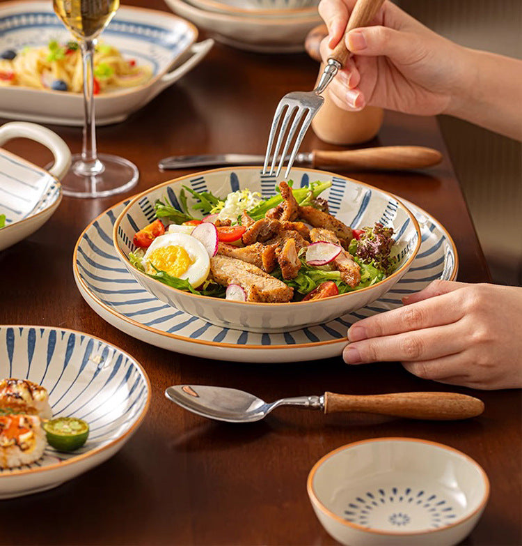 Minimalist Underglaze Ceramic Tableware Bowl and Plate Set Household Especially Beautiful Rice Bowl Deep Soup Plate Wholesale