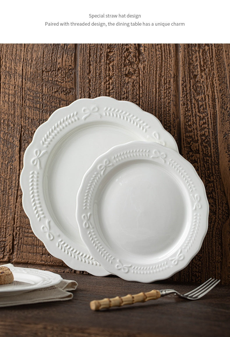 Embossed French Style Dinner Plate High-end Plate Household Dish Plate 2025 New Western Plate Ceramic Tableware Breakfast Plate