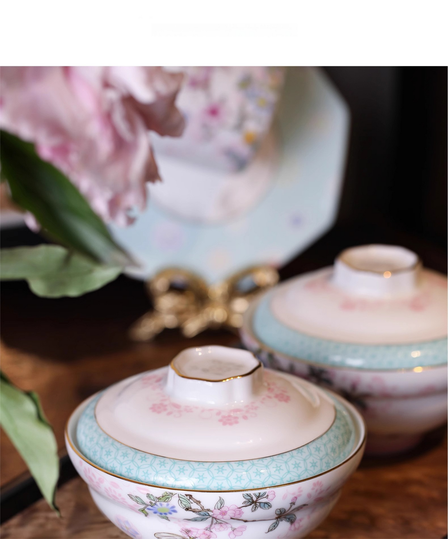 Aowei Afternoon Tea Tableware High White Porcelain Ceramic Covered Bowl Jingdezhen Covered Dim Sum Bowl Household Small Bowl Gift Box Set