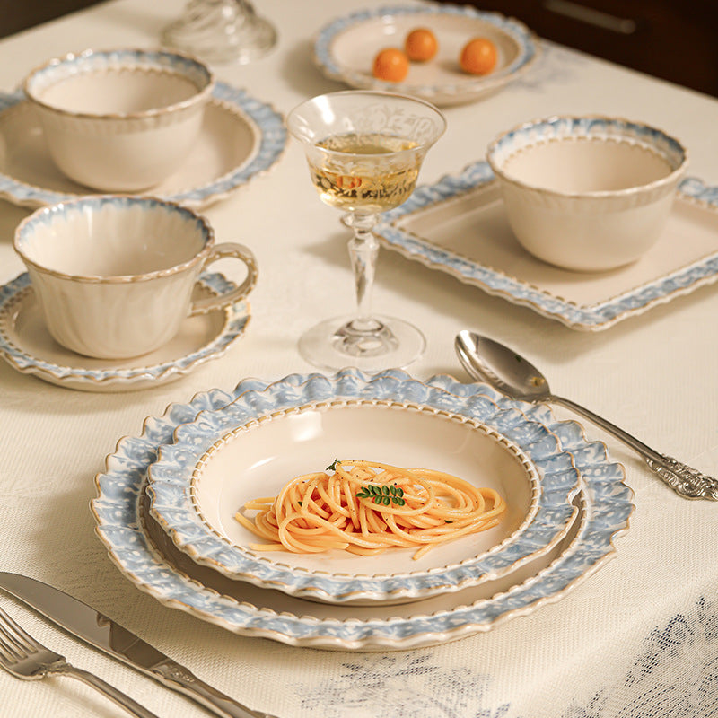French Retro Ceramic Tableware Gift Set Bowls and Plates Home Luxury High-End Housewarming Bowls Plates Chopsticks Soup Bowls
