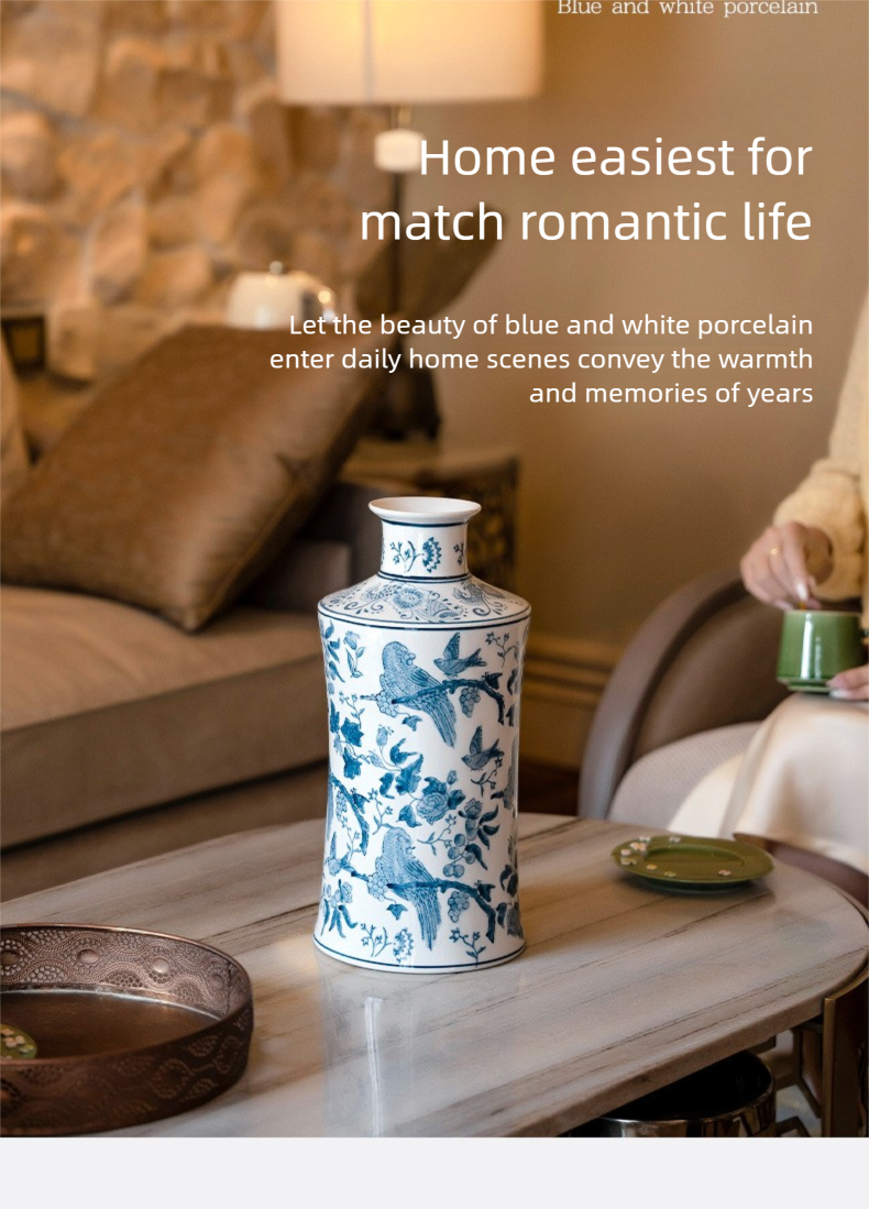 Large Ceramic Vase Manufacturer Light Luxury Blue and White Pastel Craft Porcelain Vase Customization Jingdezhen Decorative Ornament