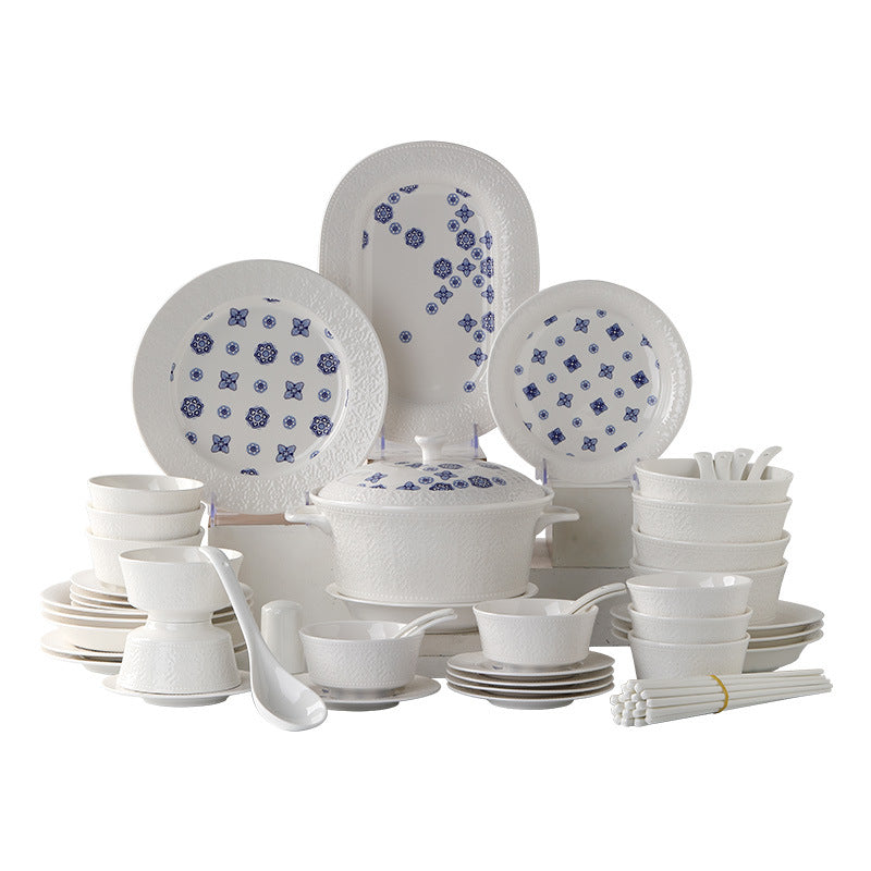 Dunhuang Cultural and Creative Tableware Set Custom Dinner Plate Pure White Relief Bowl Plate Chopsticks High-Value Ceramic Tableware Gift Set