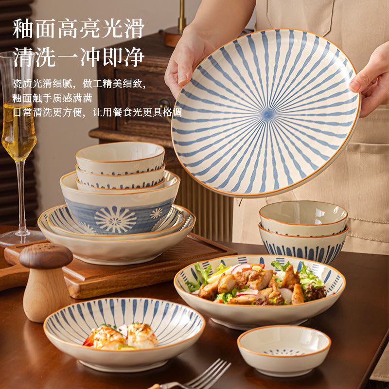 Minimalist Underglaze Ceramic Tableware Bowl and Plate Set Household Especially Beautiful Rice Bowl Deep Soup Plate Wholesale