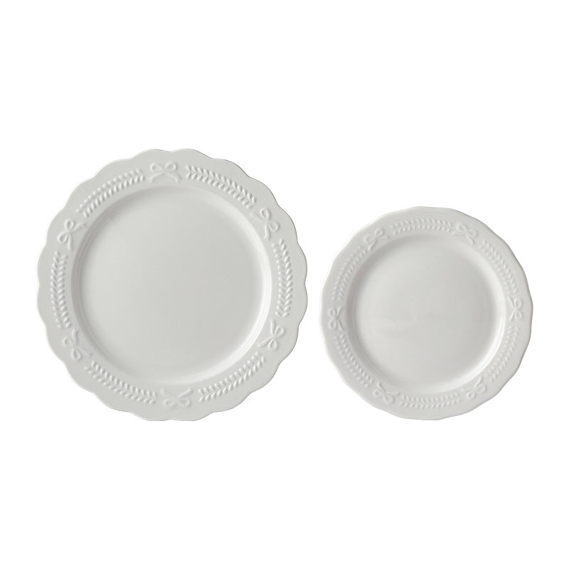 Embossed French Style Dinner Plate High-end Plate Household Dish Plate 2025 New Western Plate Ceramic Tableware Breakfast Plate