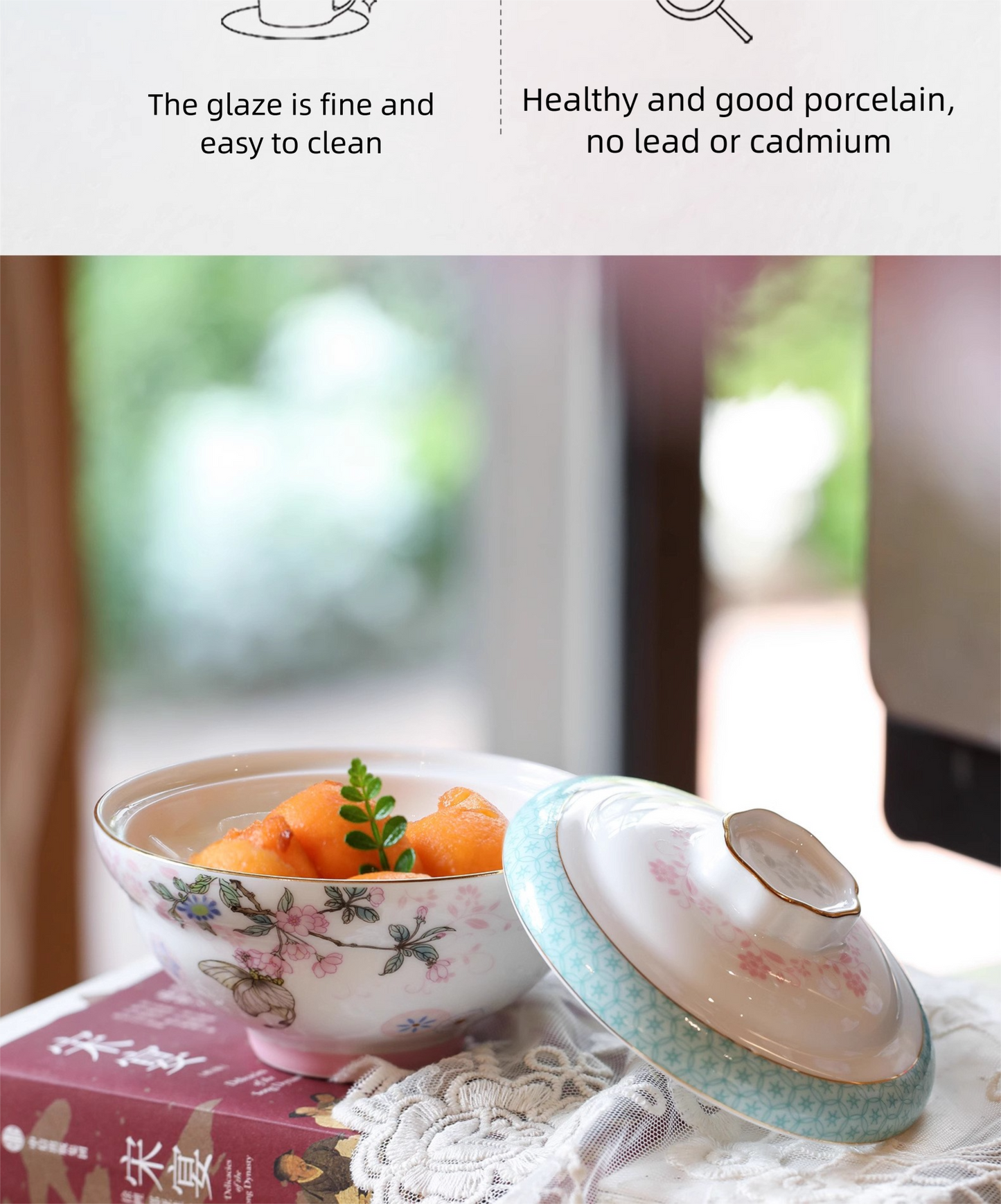 Aowei Afternoon Tea Tableware High White Porcelain Ceramic Covered Bowl Jingdezhen Covered Dim Sum Bowl Household Small Bowl Gift Box Set