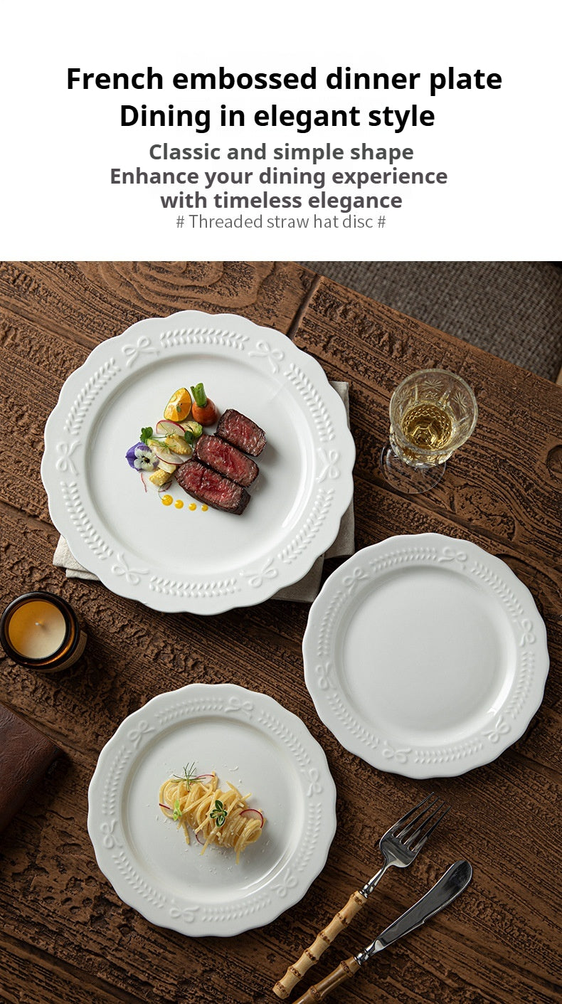 Embossed French Style Dinner Plate High-end Plate Household Dish Plate 2025 New Western Plate Ceramic Tableware Breakfast Plate