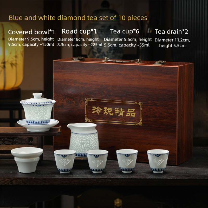 Jingdezhen Blue and White Tea Set Custom High-end Business Gift Gaiwan Teacup Set Housewarming Gift