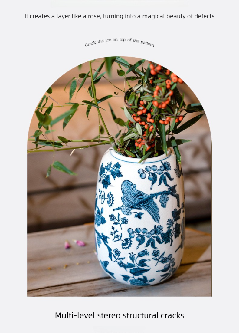 Large Ceramic Vase Manufacturer Light Luxury Blue and White Pastel Craft Porcelain Vase Customization Jingdezhen Decorative Ornament