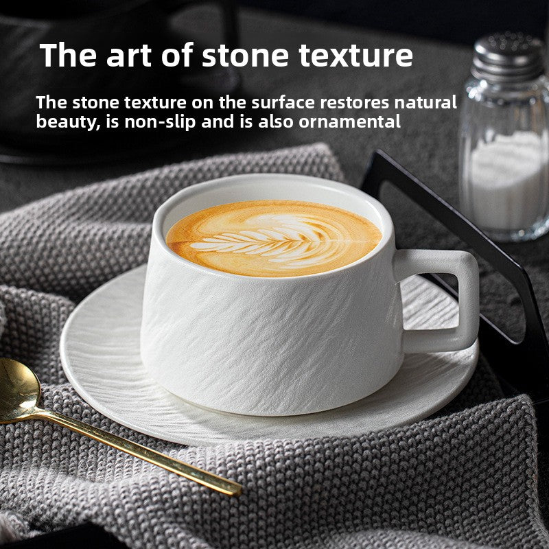 Nordic Black and White Ceramic Cup with Saucer Afternoon Tea Coffee Cup Latte Frosted Retro Stone Pattern Ceramic Cup Simple Tea Cup
