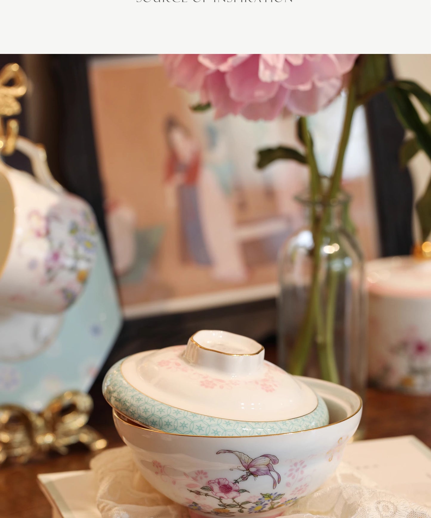 Aowei Afternoon Tea Tableware High White Porcelain Ceramic Covered Bowl Jingdezhen Covered Dim Sum Bowl Household Small Bowl Gift Box Set