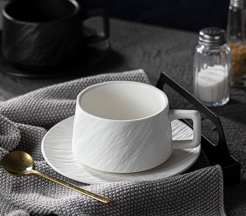Nordic Black and White Ceramic Cup with Saucer Afternoon Tea Coffee Cup Latte Frosted Retro Stone Pattern Ceramic Cup Simple Tea Cup