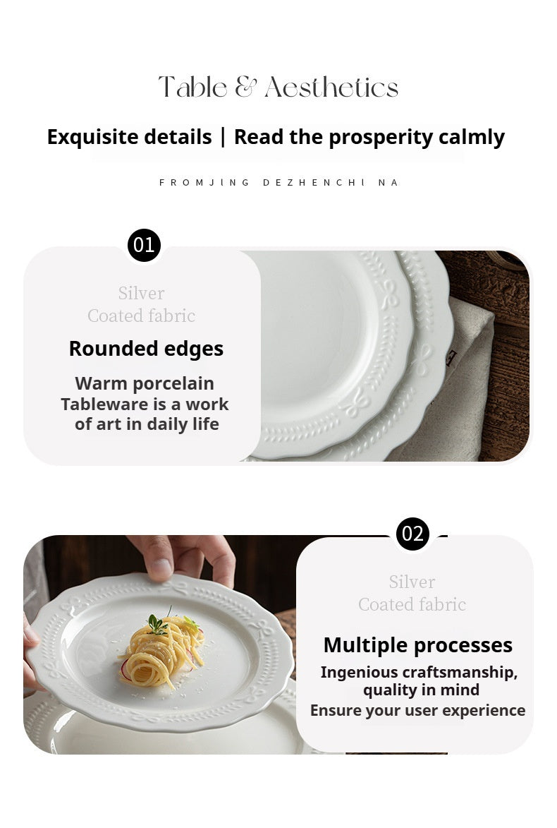 Embossed French Style Dinner Plate High-end Plate Household Dish Plate 2025 New Western Plate Ceramic Tableware Breakfast Plate