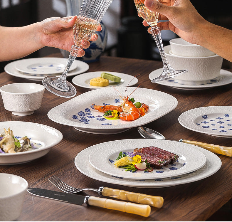 Dunhuang Cultural and Creative Tableware Set Custom Dinner Plate Pure White Relief Bowl Plate Chopsticks High-Value Ceramic Tableware Gift Set