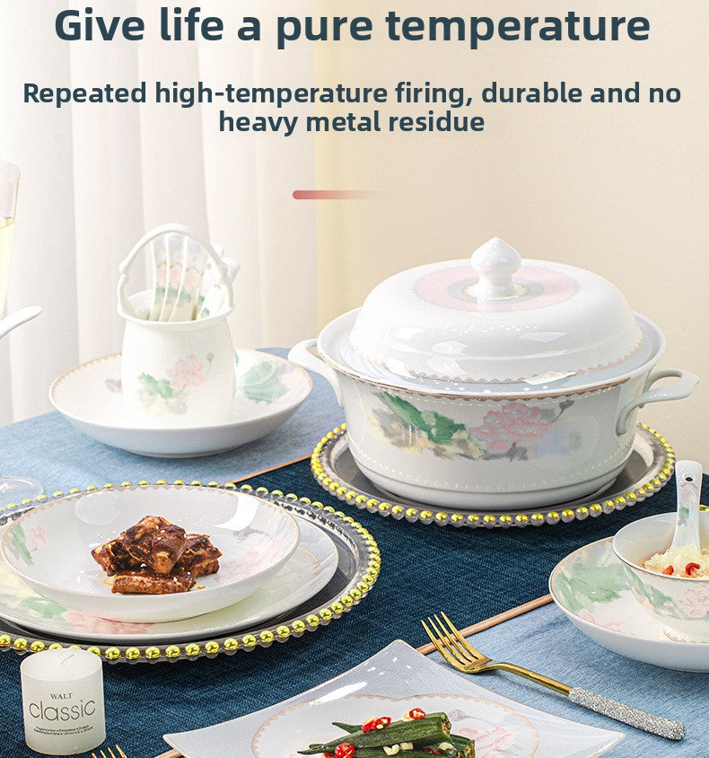 Jingdezhen Ceramic Tableware Set Bowl Household New Chinese Style Housewarming Gift Bowl Plate Dish Set Household
