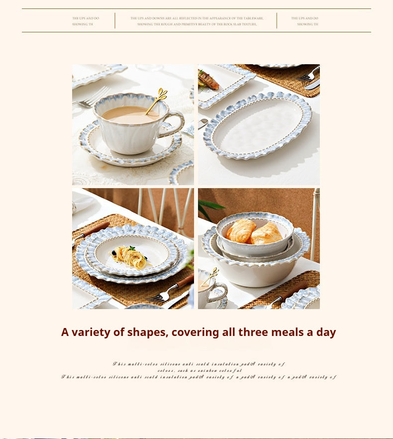French Retro Ceramic Tableware Gift Set Bowls and Plates Home Luxury High-End Housewarming Bowls Plates Chopsticks Soup Bowls