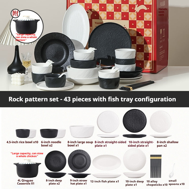 Underglaze Color Tableware Set Source Factory Custom 2024 New High-end Bowl Set Light Luxury Bowl and Plate Set for Home Use