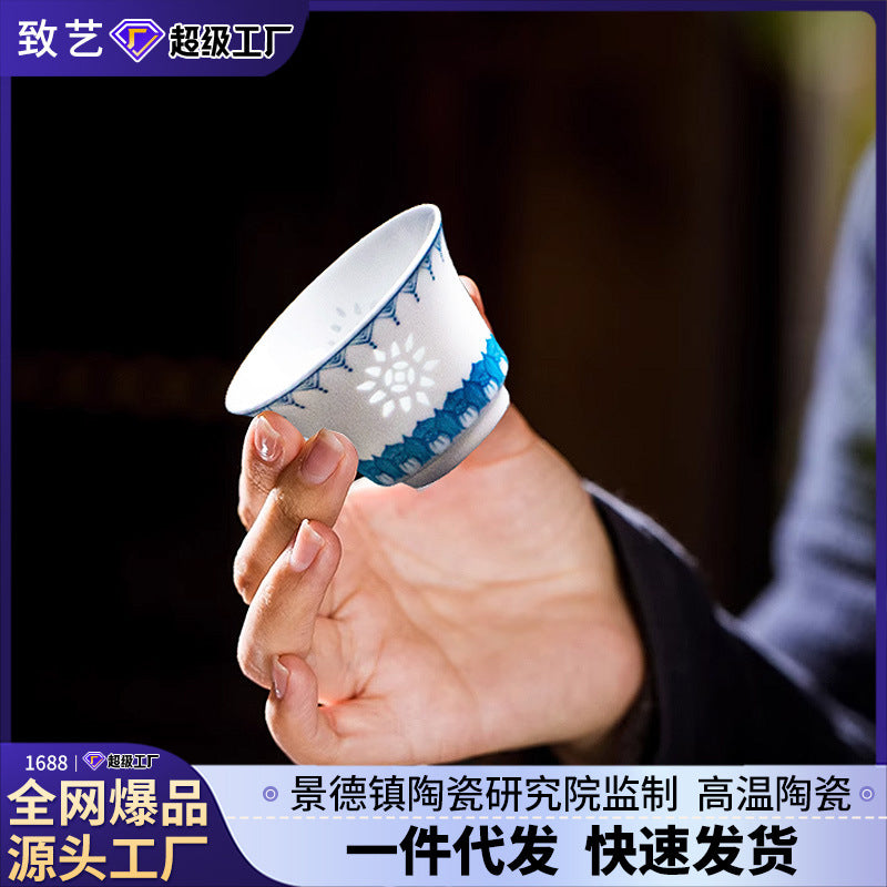 Jingdezhen Blue and White Tea Set Custom High-end Business Gift Gaiwan Teacup Set Housewarming Gift