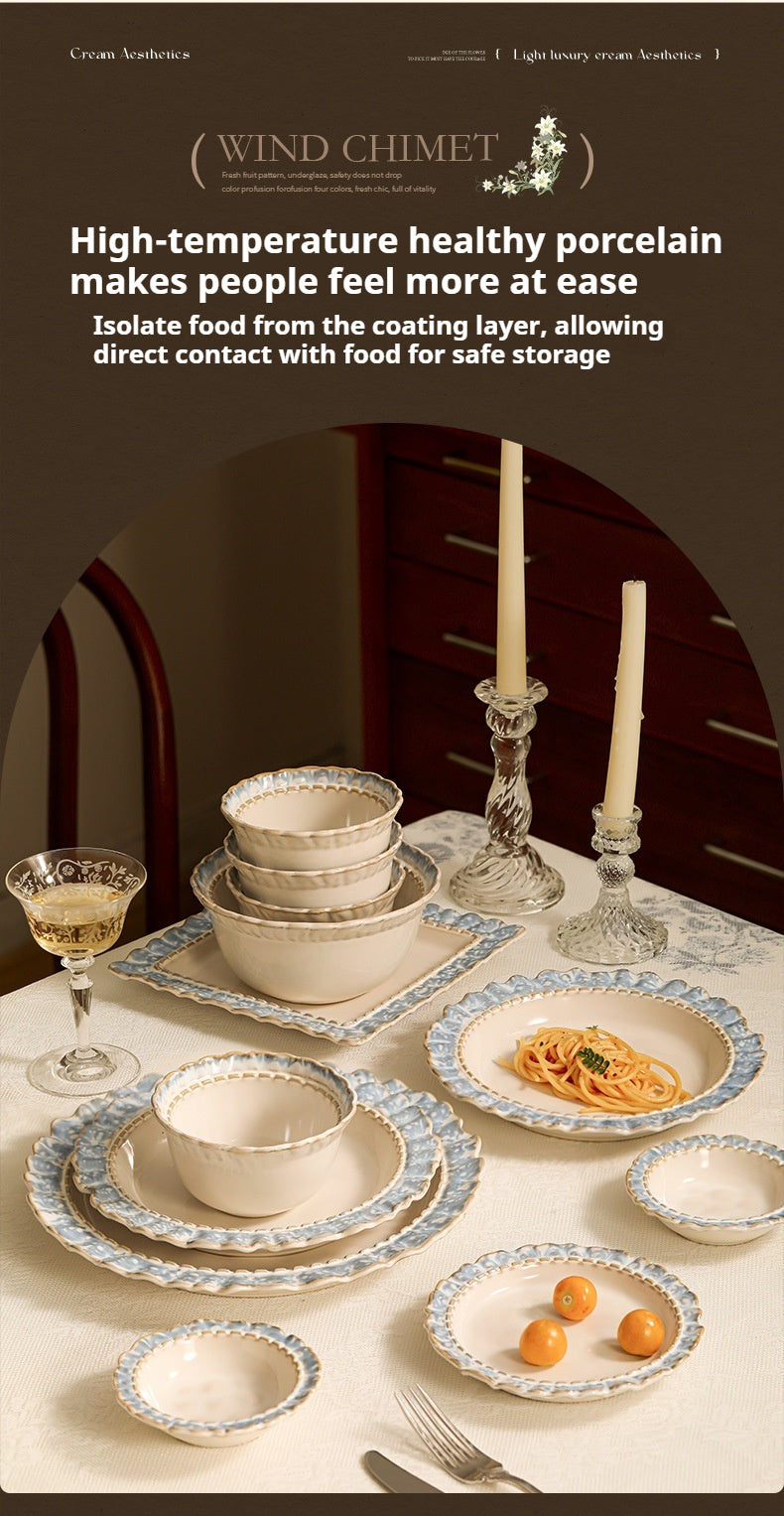 French Retro Ceramic Tableware Gift Set Bowls and Plates Home Luxury High-End Housewarming Bowls Plates Chopsticks Soup Bowls