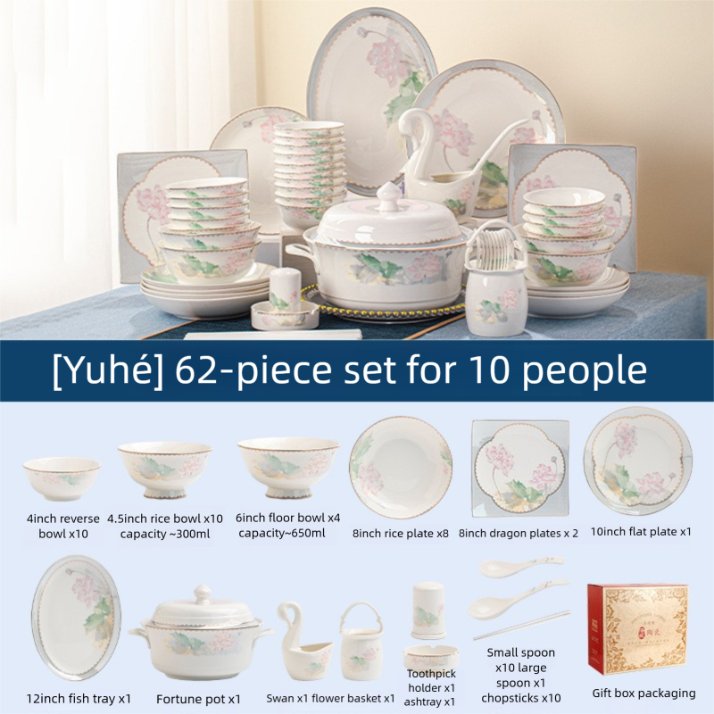 Jingdezhen Ceramic Tableware Set Bowl Household New Chinese Style Housewarming Gift Bowl Plate Dish Set Household