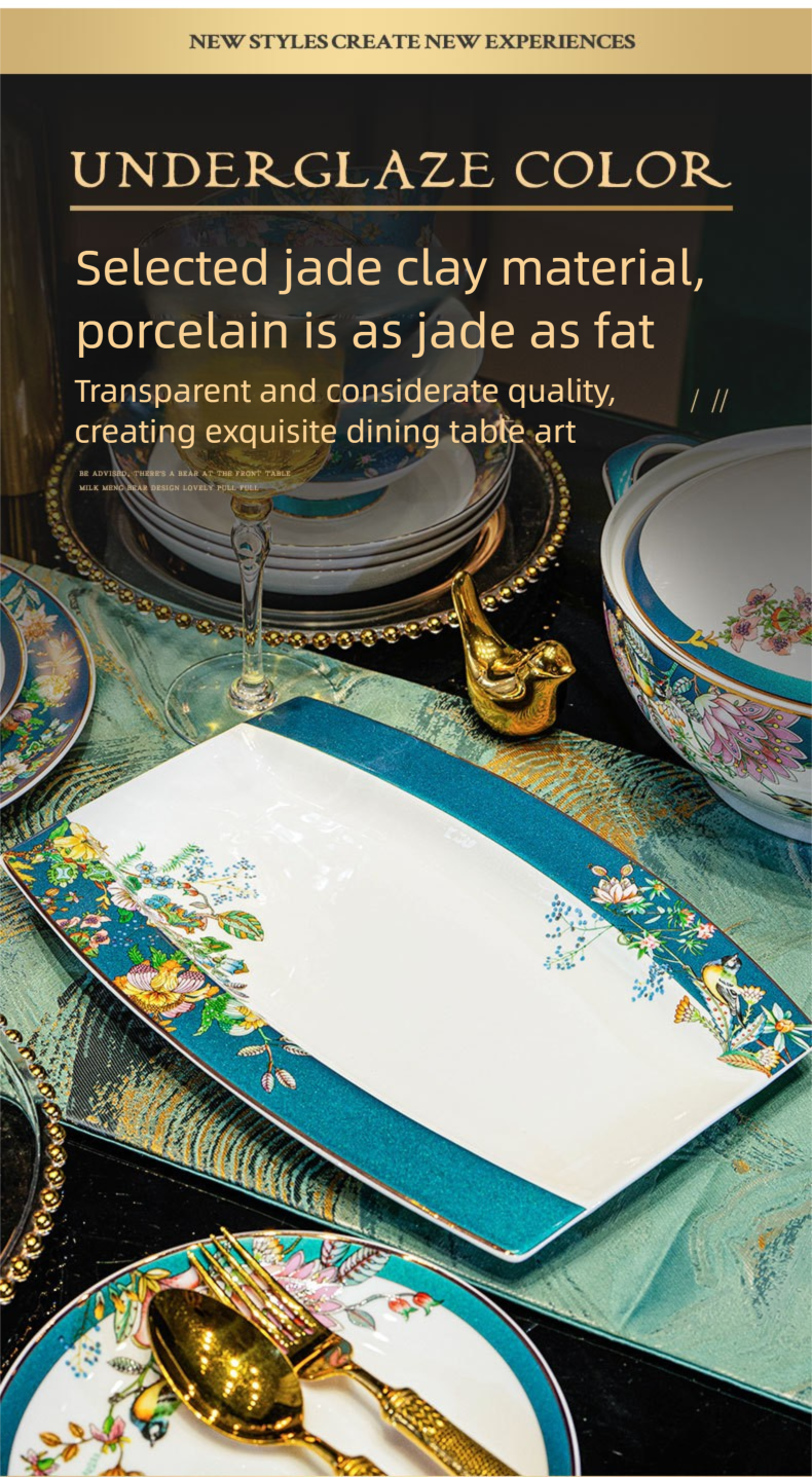 Jingdezhen Bone China Tableware Set Custom Chinese Style Flower and Bird Bowl and Plate Set High Aesthetic Housewarming Gift Set