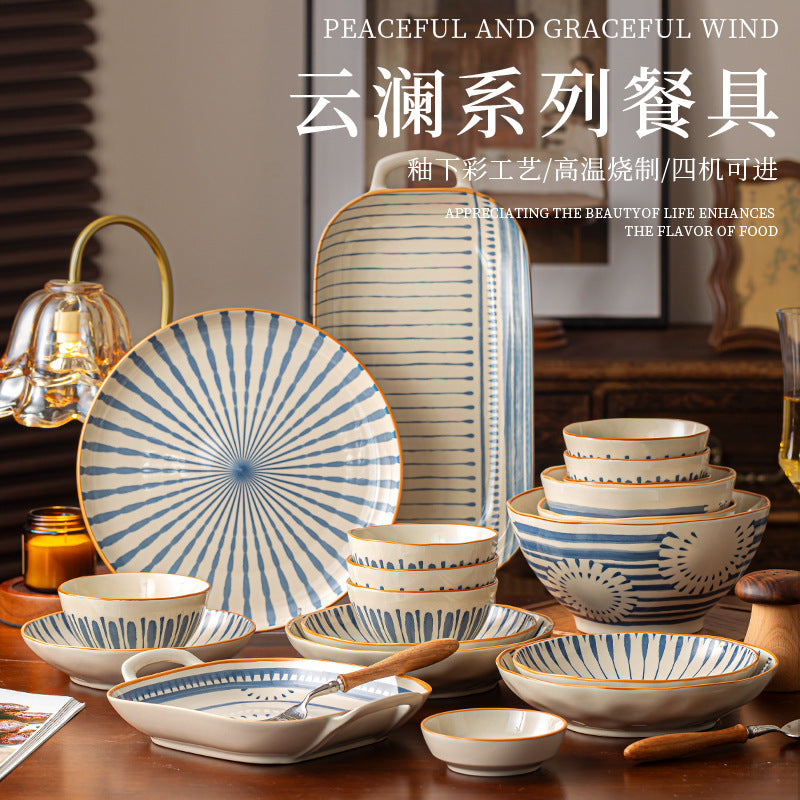 Minimalist Underglaze Ceramic Tableware Bowl and Plate Set Household Especially Beautiful Rice Bowl Deep Soup Plate Wholesale