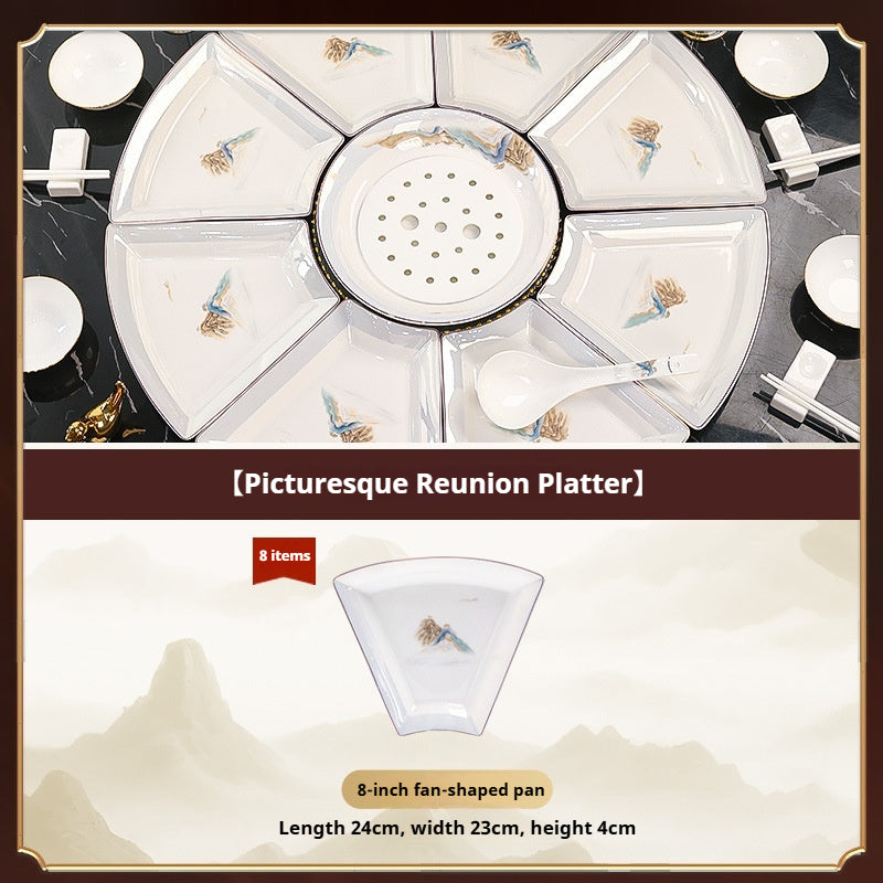 Jingdezhen Ceramic Custom New Year Reunion Platter Set Bowl Household Bowlware Tableware Set New Year's Eve Dinner Bowl Plate