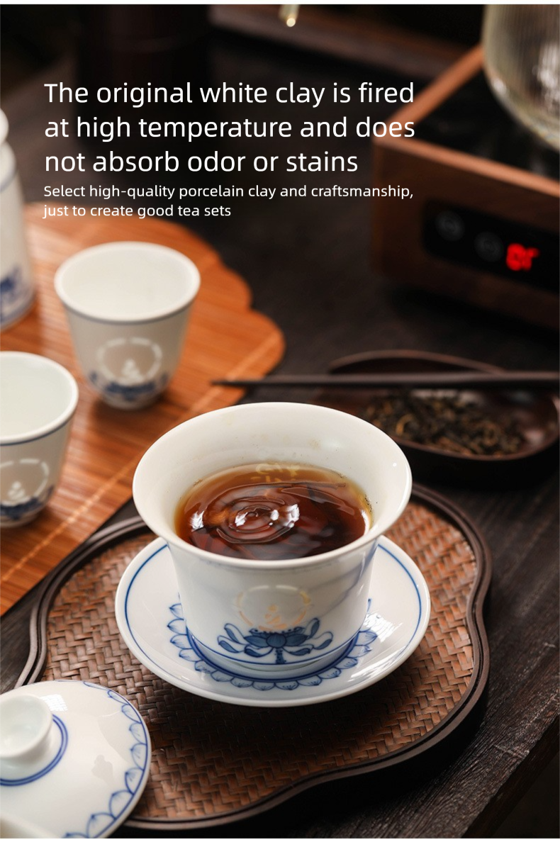Jingdezhen Blue and White Tea Cup Set for Home Use, New Chinese Style Kung Fu Tea Set, Gongdao Cup, Tea Cup, Lid Bowl, Housewarming Gift