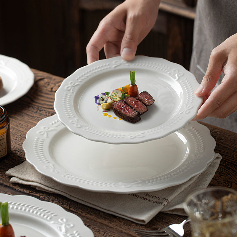 Embossed French Style Dinner Plate High-end Plate Household Dish Plate 2025 New Western Plate Ceramic Tableware Breakfast Plate
