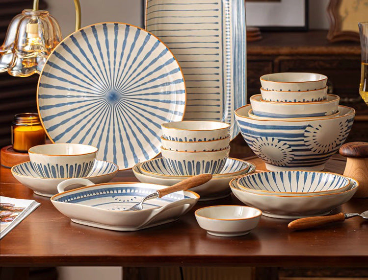 Minimalist Underglaze Ceramic Tableware Bowl and Plate Set Household Especially Beautiful Rice Bowl Deep Soup Plate Wholesale