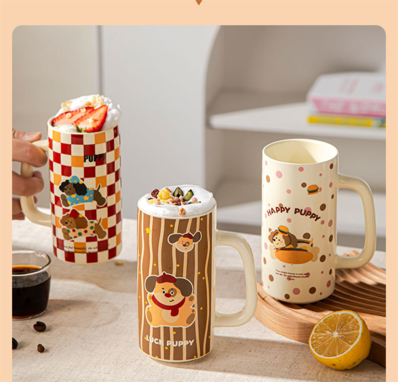 Cartoon Ceramic Underglaze Color Mug Customized for Girls High-Value Home Drinking Cup Large Capacity Birthday Gift