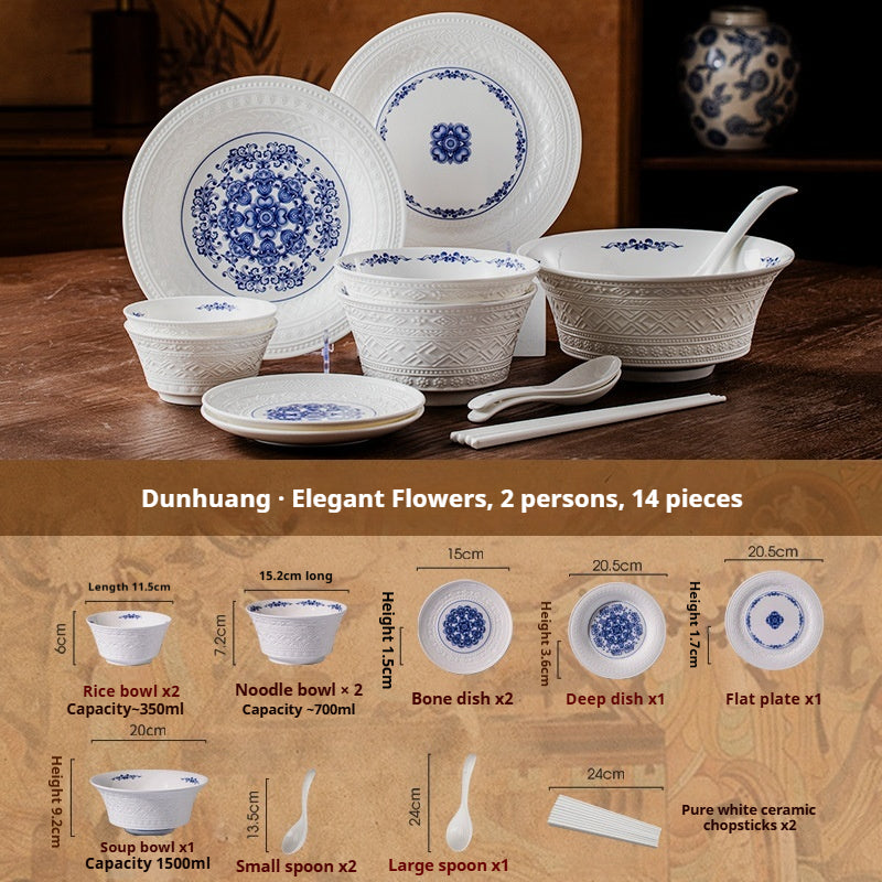 Dunhuang Cultural and Creative Jingdezhen Bone China Tableware Gift Set Custom Underglaze Color Bowl and Plate Set for Home Housewarming Gift