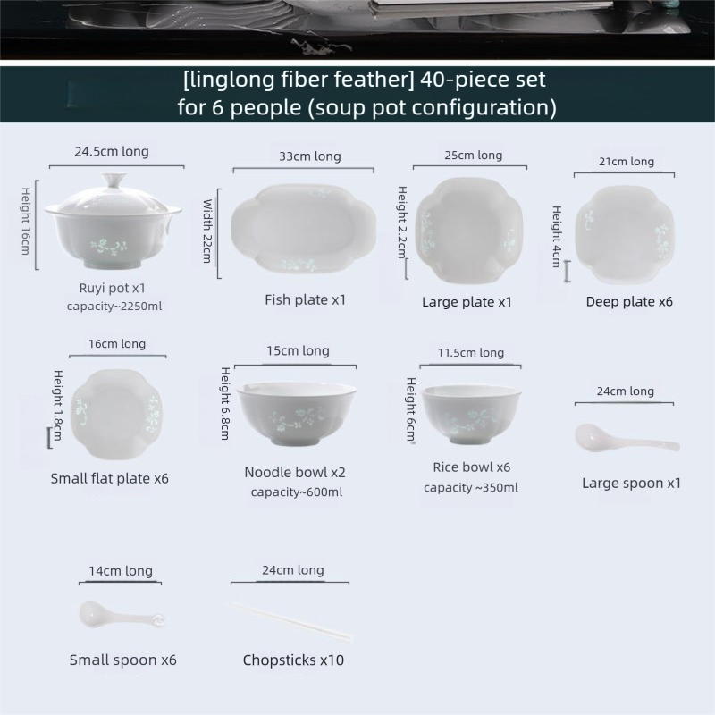 Jingdezhen Linglong Porcelain Tableware Gift Custom New Housewarming Gift Bowl and Plate Set Household Soup Bowl Noodle Bowl